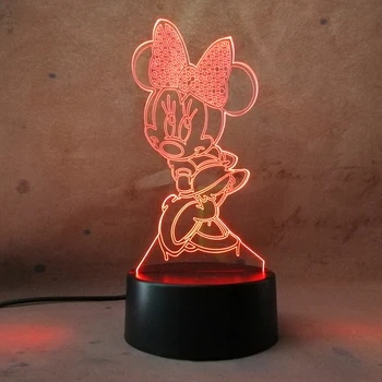

Free Shipping Cartoon Minnie Mouse Mickey 3D Illusion LED Night Light 7 Color Christmas Birthday Girl Gift Table Bedroom Lamp