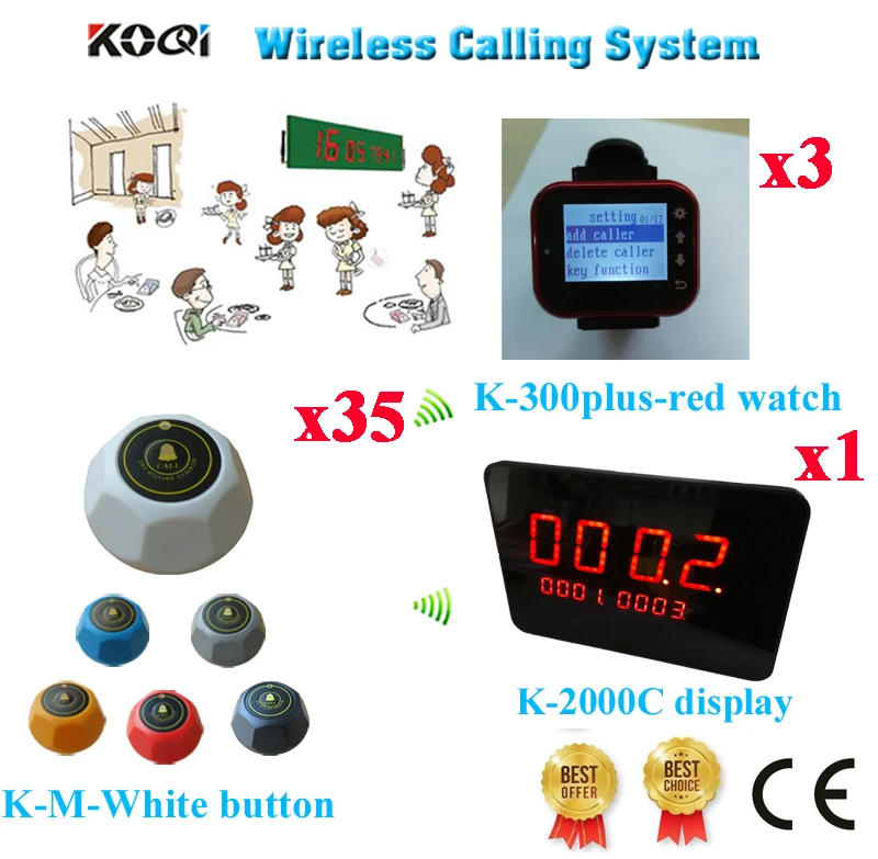 Беспроводной Ресторан Вызов Услуги Системы k-2000c Дисплей+ k-300plus часы+ K-M вызова полный набор(1 Дисплей+ 3 часы+ 35 кнопка вызова