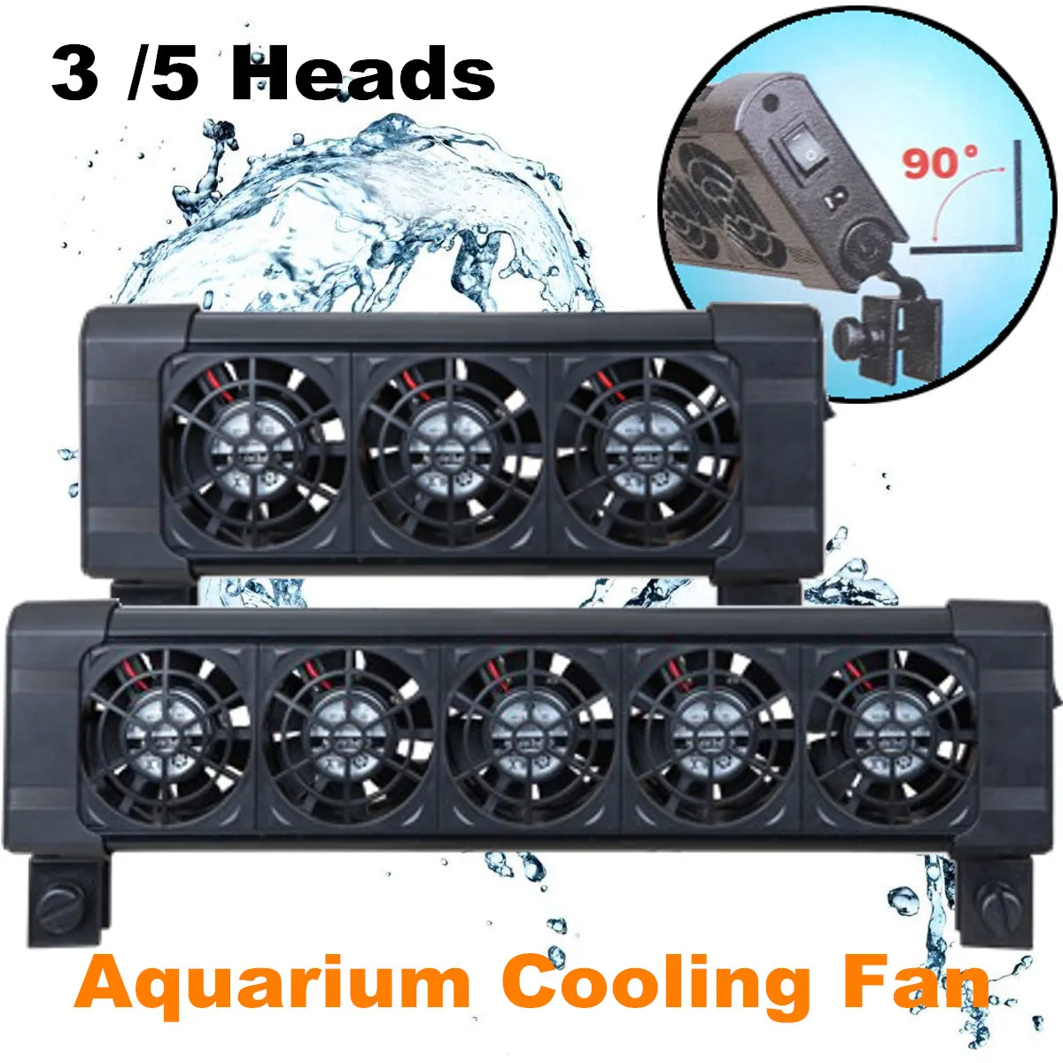

3/5 Heads Low Power Consumption Chillers Cooling Fan Fish Tank Marine Ponds Temperature Controller 110-240V 360 Rotating Mounter
