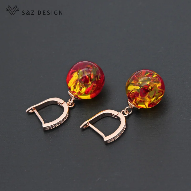 S&Z DESIGN New 585 Rose Gold Color Temperament Vintage Round Flower Beads Dangle Earrings For Women Girl Wedding Party Jewelry