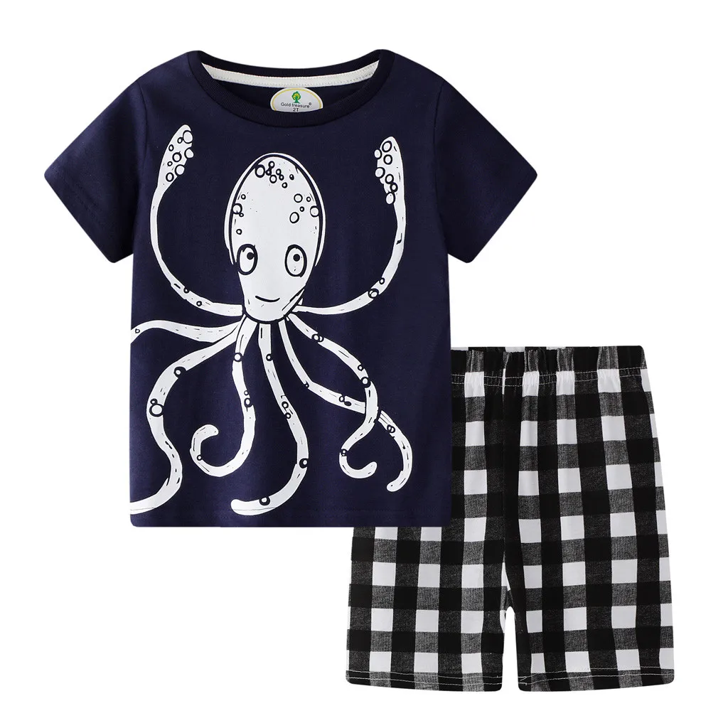 SAGACE 2T-7T 2PCs Kids Baby Korean Pajamas Sets Clothes Toddler Boy Print Top+Shorts Outfits Casual Summer | Детская одежда и