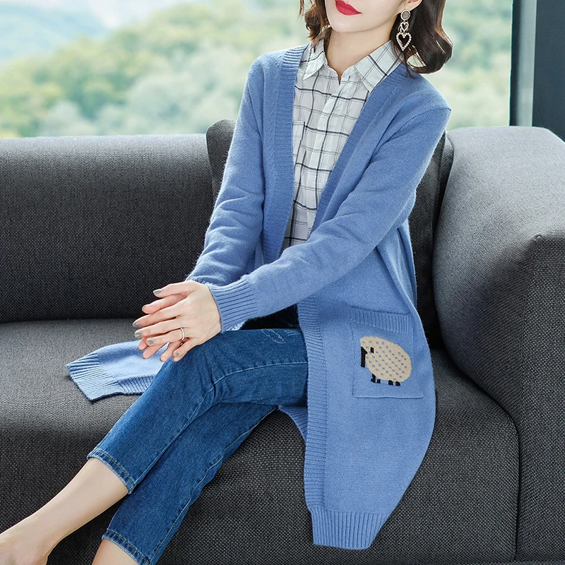 Brand Cardigan Outerware 2019 Spring Fall Women Knit New Hit Color Jacquard Fashion Pocket Sweater Cardigans |