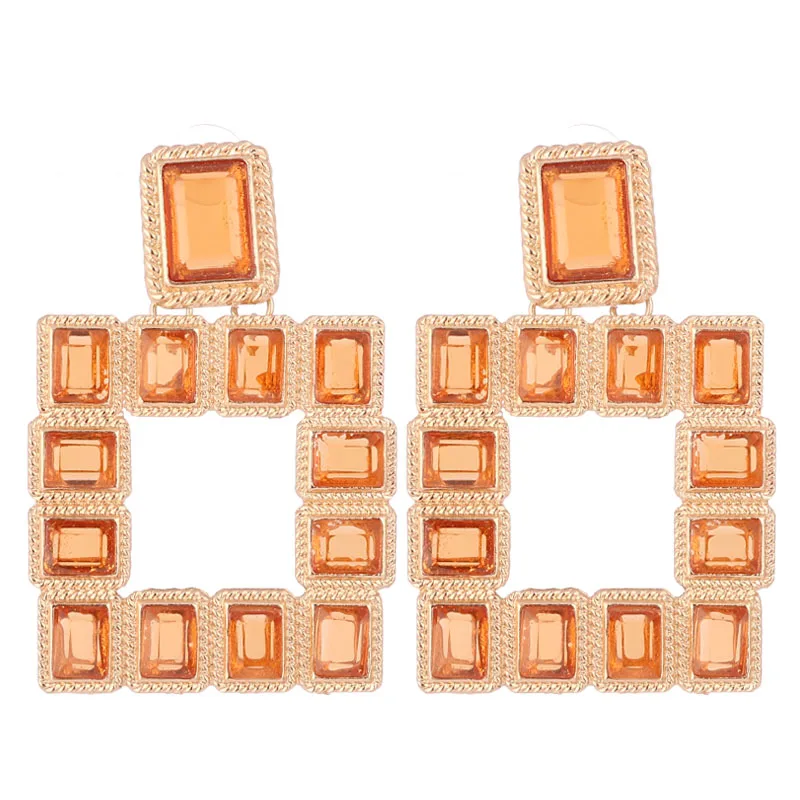 LEADERBEADS, трендовые Разноцветные квадратные серьги-гвоздики с кристаллами, винтажные геометрические серьги-люстры из сплава, женские серьги ZA, массивные ювелирные изделия - Окраска металла: Orange