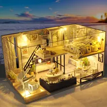 Сборка Diy Кукольный дом, игрушки для детского деревянного люкса люкс ручной работы кукольный домик, мебельный комплект, светодиодные светильники, подарки на день рождения для детей