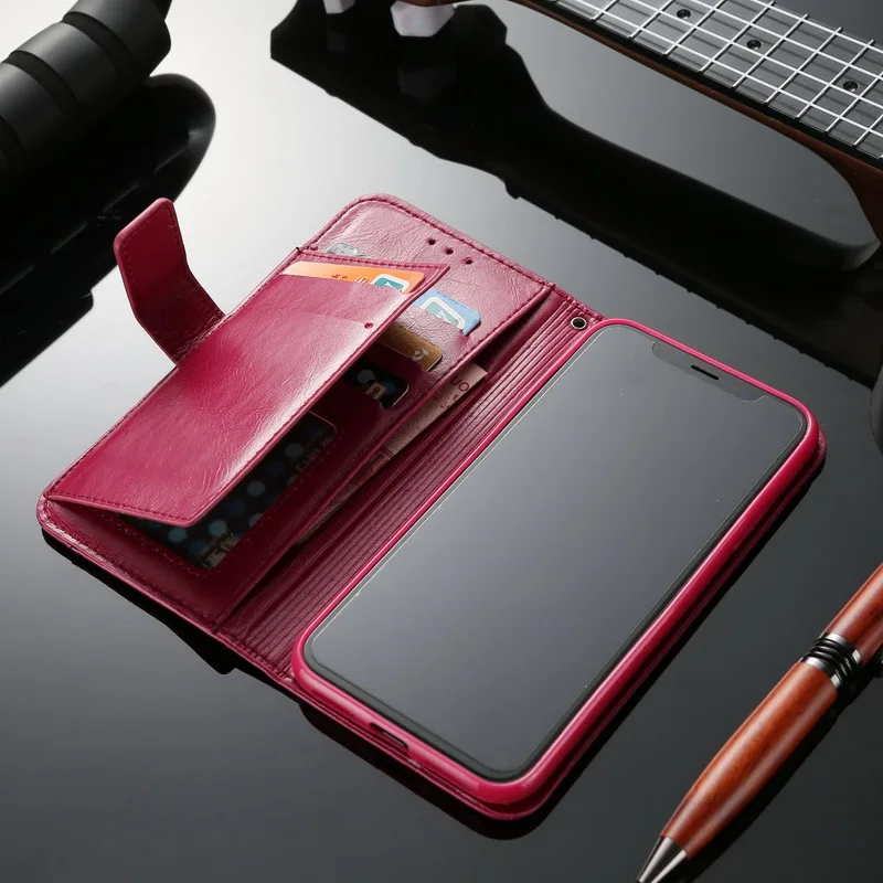 Ретро Флип Чехол-книжка для iPhone X 8 Plus тонкий из искусственной кожи держатель для карт чехол сумка для Coque iPhone 6 6S 7 Plus 5 5S SE чехол s - Цвет: Hot Pink