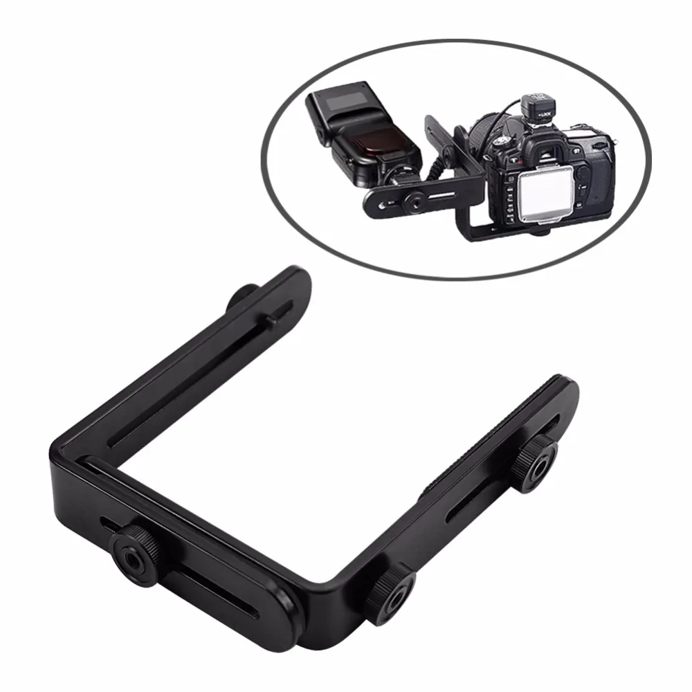 OOTDTY L shaped Metal Double Dual Flash Bracket Holder Mount for Canon