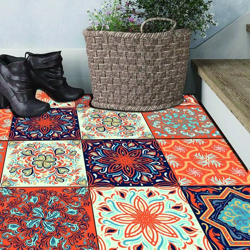 

1 PC Colored Square Pattern Nordic Waterproof PVC Floor Stickers Anti-slip Floor Mat Decals DIY Home Decor 49x98CM
