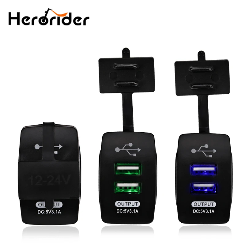 

12-24V Dual USB Car Charger Rocker Switch 5V 3.1A Universal Auto Mobile Phone Charger for Car Motorcycle Electric Car Boat