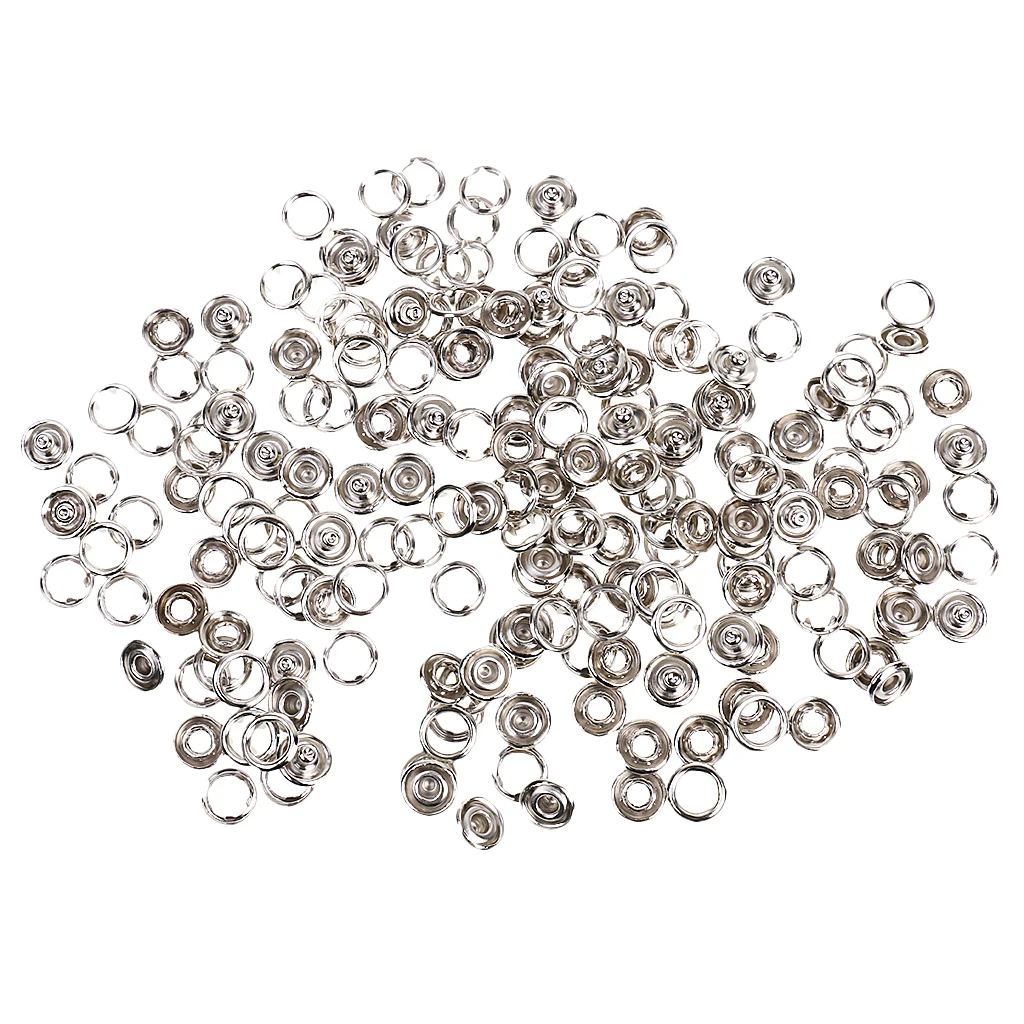 50 Sets Metal Press Snaps Fasteners Button Open Ring Rivet for Leather Clothes Baby Bibs Clips Craft Silver
