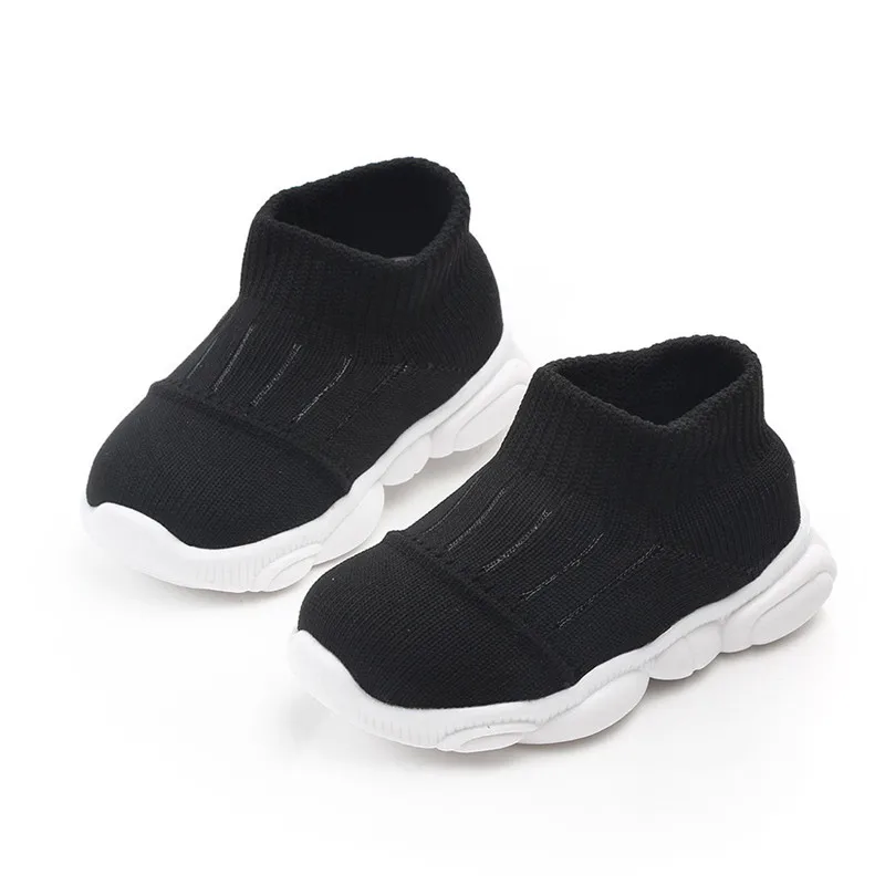 Baby Girls Boys Striped Mesh Sport Run Sneakers Casual Shoes Children's solid color breathable flying woven socks shoes