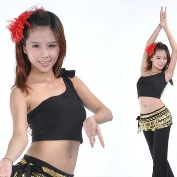 

*New High Quality Dance Tops Women Sexy Latin Dance Cropped Sleeveless Costume One Shoulder Shirt Blouse H