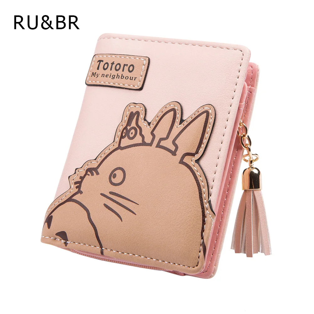  New Fashion Korean Women Wallet Cartoon Animation Small Leather Wallet Cute Totoro Tassels Zipper Clutch Coin Purse Card Holder 