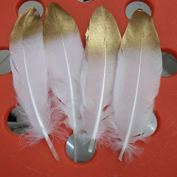 

Hot Sale 500pcs/Lot Beautiful Dyeing Goose Feathers length 6-8 inch/15-20 cm White and Golden For Wedding Decor Party Supplies