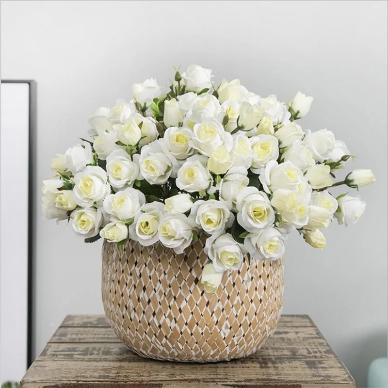 15 головок искусственный Шелковый цветок розы Букет для дома гостиной организовать украшение свадебного стола вечерние аксессуары дешевые цветы