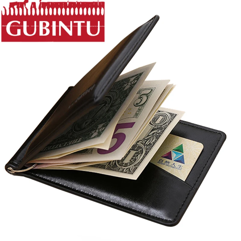 

GUBINTU brand Men leather money clip wallet with coin pocket magnet hasp portable man purse with card slot Clamp carteras hombre