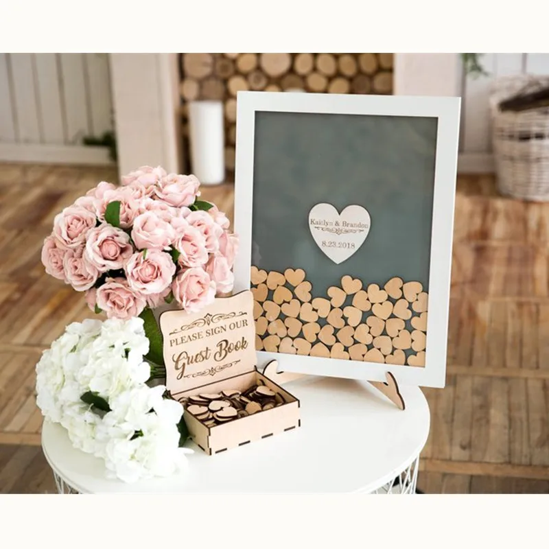 Персонализированная Коробка для свадьбы, гостевая книга, альтернативная Свадебная Гостевая книга в деревенском стиле, деревянная рамка для подписи на заказ, может висеть - Цвет: Heart 10