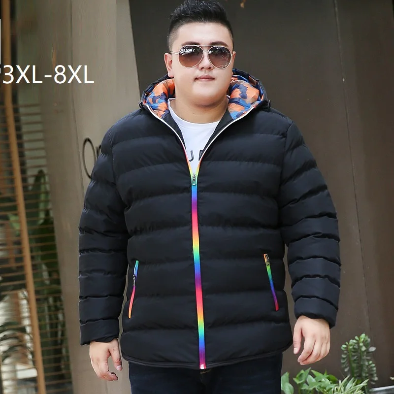 3XL 8XL Men plus size clothing Winter Thick Padded Parkas Coat Wadded
