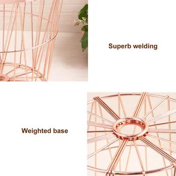 

New Hot Rose Gold Round Iron Wire Storage Basket with Handles for Kitchen Bathroom SMD66