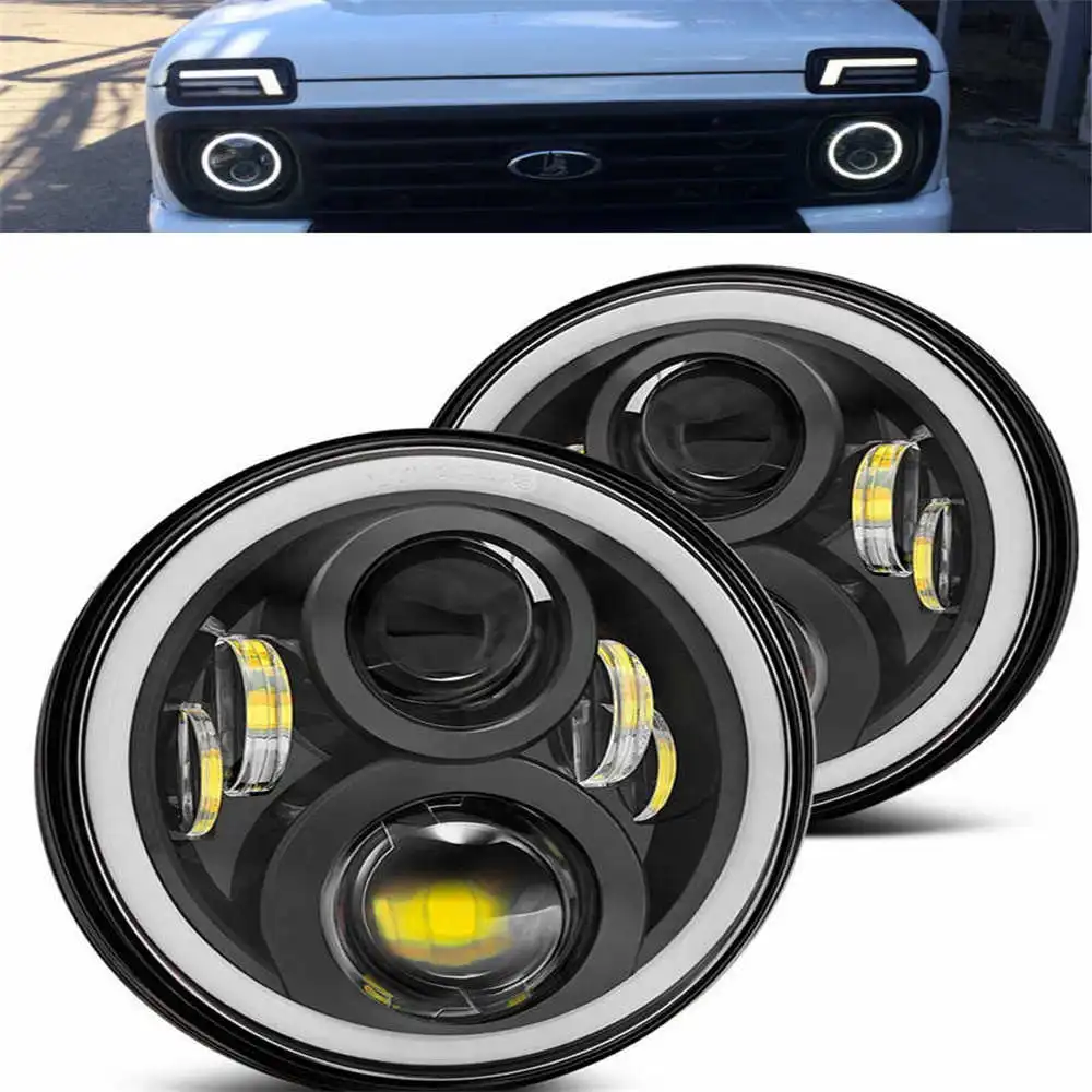 7 Inch Led Headlight H4 H13 Round Shape 7'' Headlights with Yellow