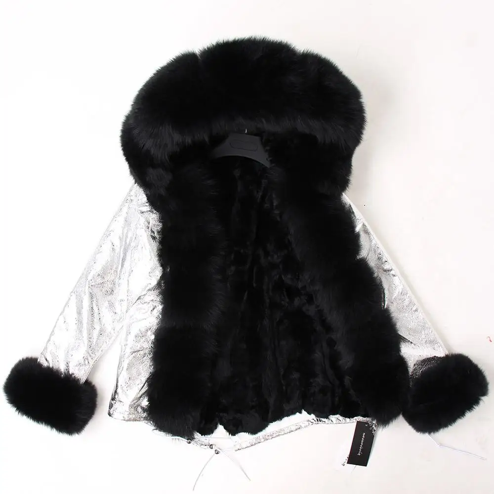 MAOMAOKONG, зимнее пальто, черный натуральный Лисий мех, воротник, шерсть, натуральный мех кролика Рекс, подкладка, куртка, отстегивается, тонкое короткое пальто - Цвет: CAMEL
