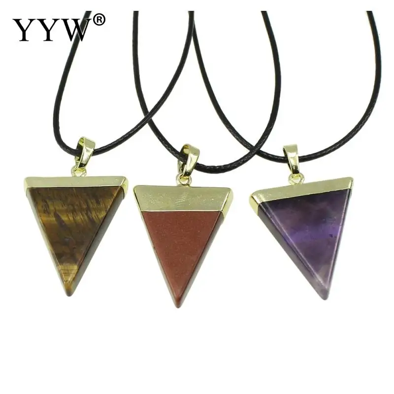 

Natural Necklace Fashion Pu Leather Chain Triangle Stone Pendant Necklaces Fashion Jewelry Accessories