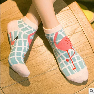 

summer cartoon cotton women Boat socks girls new non-slip Cotton Lovely socks Painting lady Adult Female funny socks Flamingo
