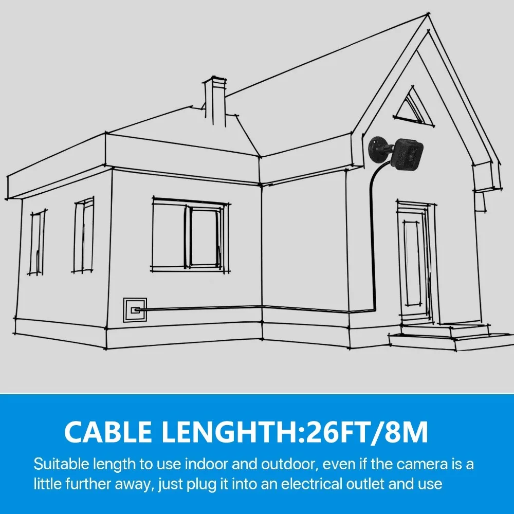 Адаптер питания с 26ft/8 m Всепогодный кабель для Blink камеры безопасности внутри и снаружи, непрерывная работа Blink