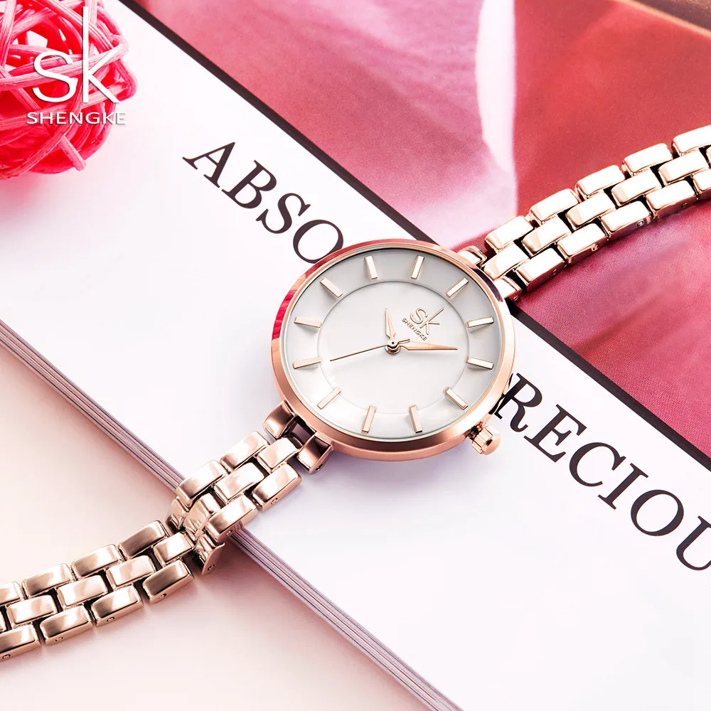 Beste SK Dames Eenvoudige Ronde Dial Rose Gouden Armband Vrouwen Horloges 2017 Top Merk Jurk Quartz Horloge Horloges Vrouwen Montre Femme