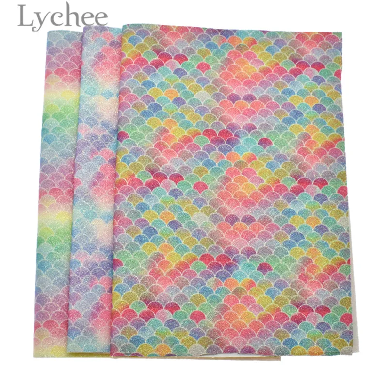 Lychee Life 21x29 см русалка Радуга Блеск Ткань Красочные Синтетическая Кожа DIY материалы аксессуары для шитья