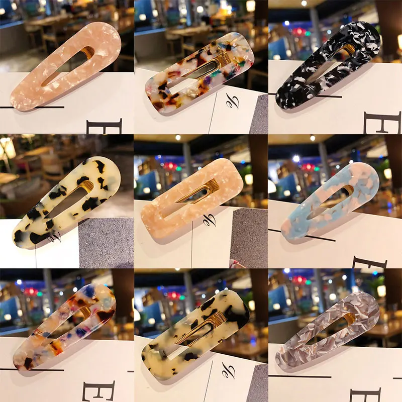 

New Fashion Women Girls Acrylic Hollow Waterdrop Rectangle Hair Clips Tin Foil Sequins Hairpins Barrettes Headbands Accessories
