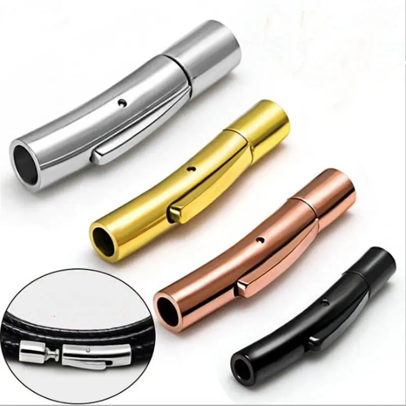 

10pcs/Lot 316L Gold/Black Color Stainless Steel Jewelry Connector 2/3/5/8mm Hole Clasps For DIY Leather Cord Necklaces Bracelet