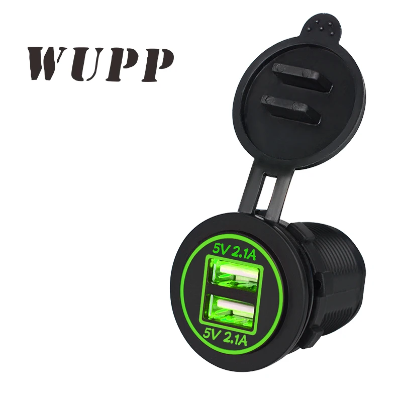 

WUPP Dc 12V/ 24V Dual 2 Ports Car Usb Charger Socket 4.2A Power Outlet For Ipad Iphone Car Boat Marine Led Light Blue Red Green