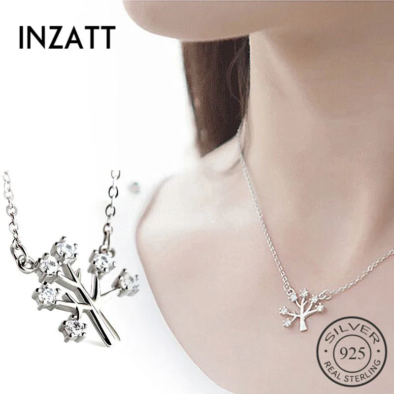 

INZATT Cute Zircon Wishing Tree Plant Pendant Necklace Authentic 925 Sterling Silver Ethic Fine Jewelry For Women Accessories