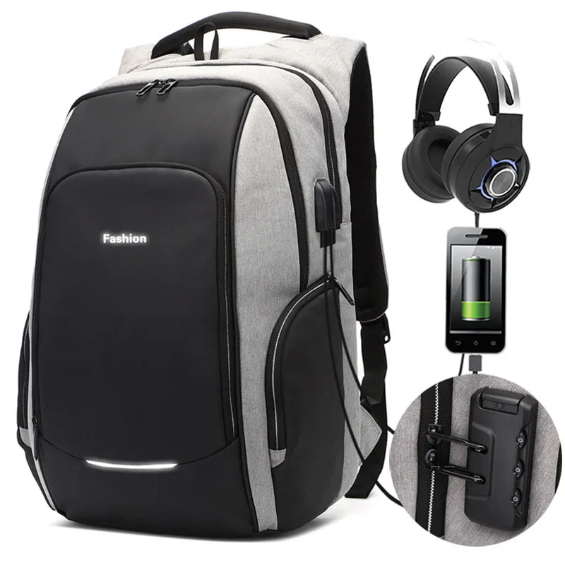 Рюкзак с защитой от кражи и паролем 15,6/17 дюймов, рюкзак для ноутбука с usb зарядкой, бизнес рюкзаки для путешествий, мужские школьные сумки