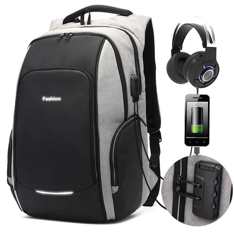 New Anti theft Password Locks Backpack 15.6/17 inch Laptop USB Charging Backpack Business Travel