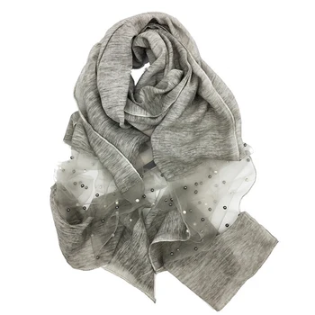 

Designer Brand Silk Scarf Pure Color With Pearl Women Silk Scarves Fashion Spring Summer Sheer Wrap Organza Gauze Scarf Shawls
