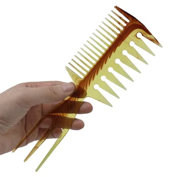 

Amber Color ForK Pick Comb Pro 3 in 1 Hair Pick Plastic Comb Large Tooth Styling Comb Salon Barber Hairdressing Tools Accessory
