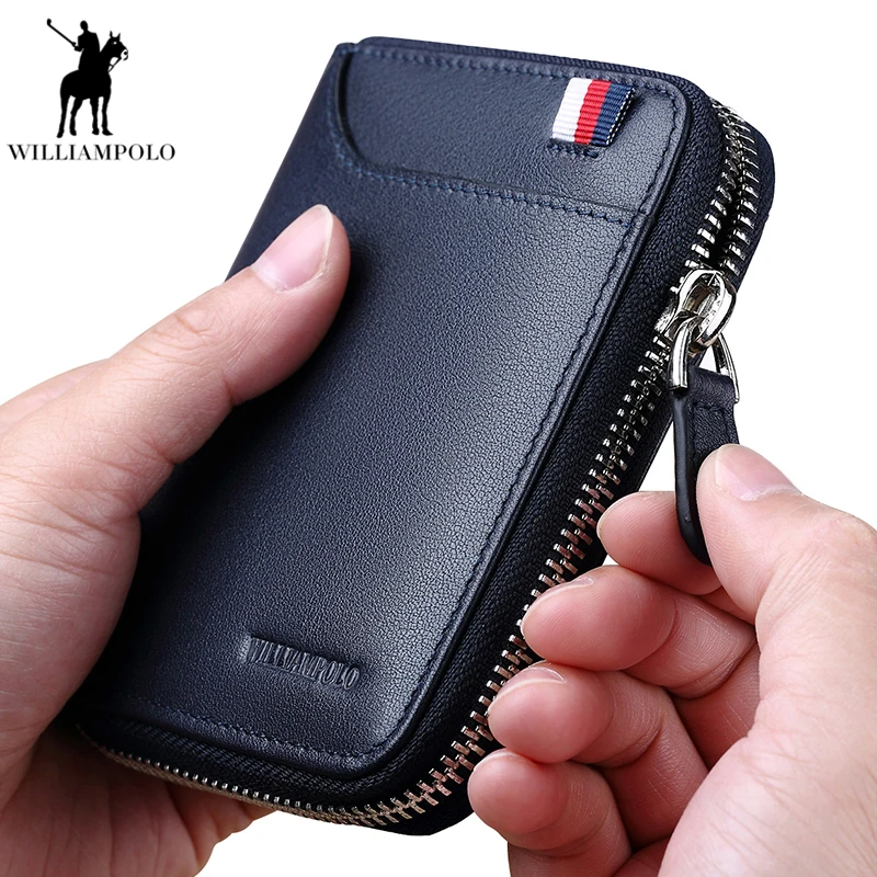 

WILLIAMPOLO Cow Leather Wallet Male Small Wallet Case Card Holder Men Wallet with Coin Purse Pockets Zipper Wallets PL283