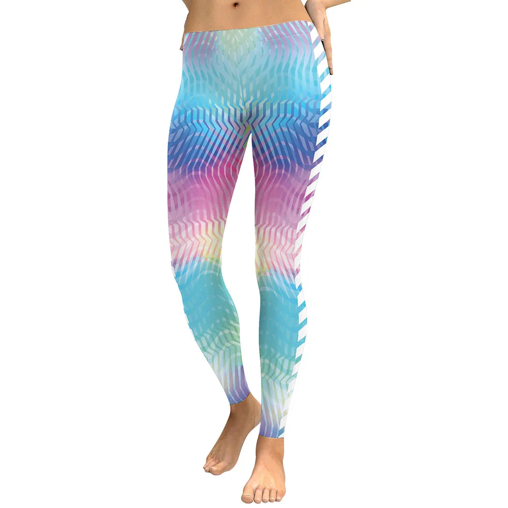 Rainbow Print Leggings Women Leggins High Waist Elastic Fitness Running