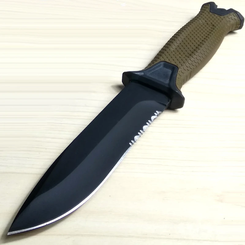 Дешевый Фиксированное Лезвие ножа 12C27 стальное лезвие зубчатое лезвие amp; K оболочка охотничий нож спасение открытый инструмент EDC Походный нож коричн...