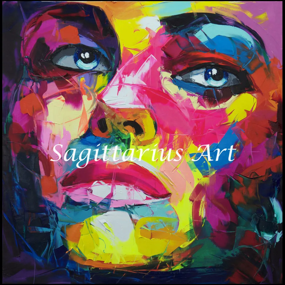 

Hand Painted Palette knife Abstract Oil Painting Canvas High quality Francoise Nielly Designers Home Living room face Fine Art