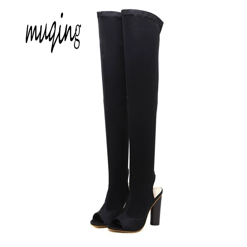 

Muqing Fashion Women High Boots Spring Autumn High Heels Over The Knee Sexy Peep Toe Open Toe Booties Shoes 7N0040