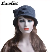 Womens Hats Ladies Cap Nice Bow 100% Wool Crochet Bucket Cloche Beanies Winter T174