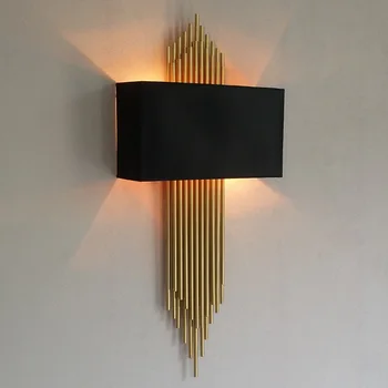 

Postmodern Iron pipe Wall lamp for living room Gold Engineering wall light Designer Hotel LED mirror Light E14 Cloth Cover Luce