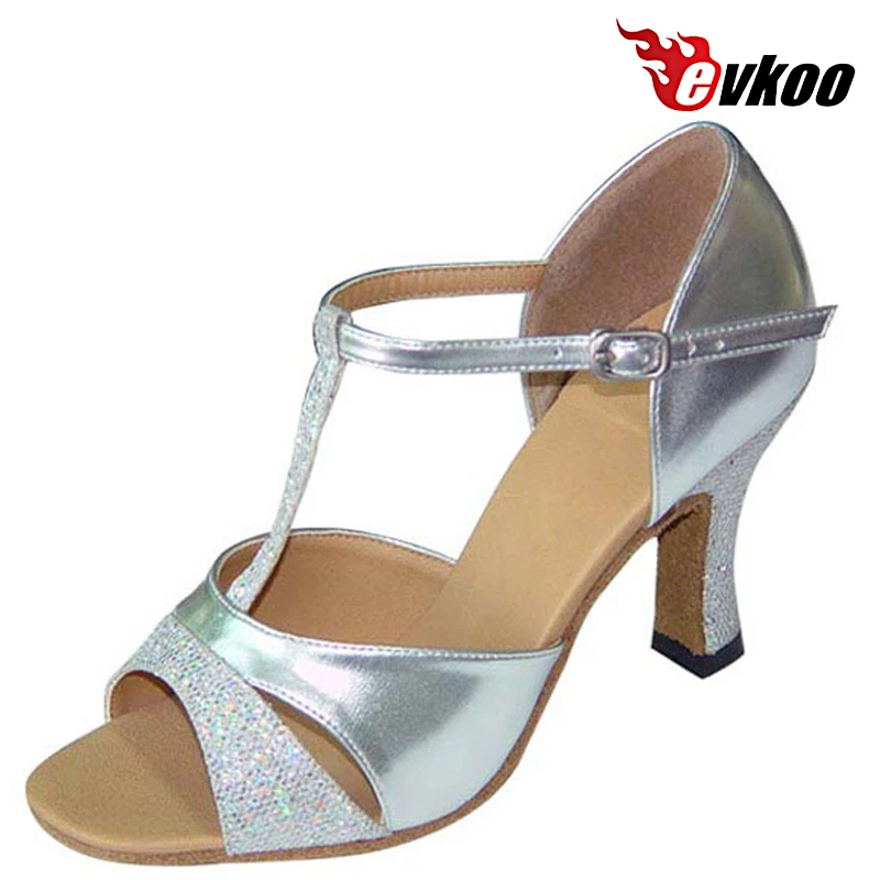 

Evkoodance Pu And Sparking Latin Salsa 7cm Heel Height Dance Shoes For Woman Golden Sliver Purple Bright Active Color Evkoo-119