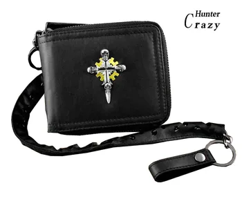 

Skull cross Mens Boys Genuine Lampskin leather Biker Chain wallet Billfold.