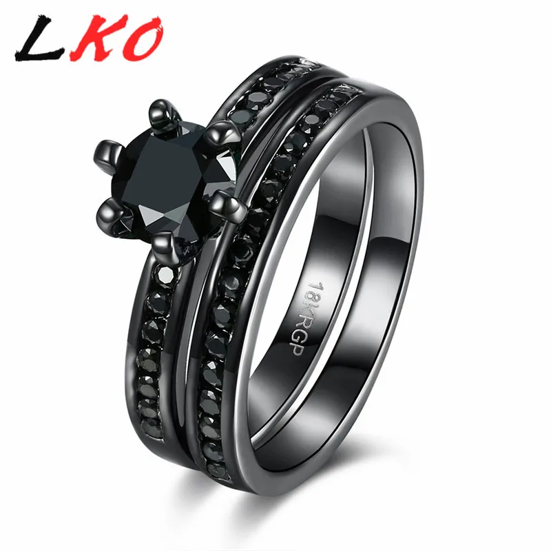 lko double ring round cz titanium steel engagement rings sets for women black gun plated 316l crystal wedding ring jewelry pr866 - Womens Black Wedding Ring Sets lko double ring round cz titanium steel engagement rings sets for women black gun plated 316l crystal wedding ring jewelry pr866 - Womens Black Wedding Ring Sets