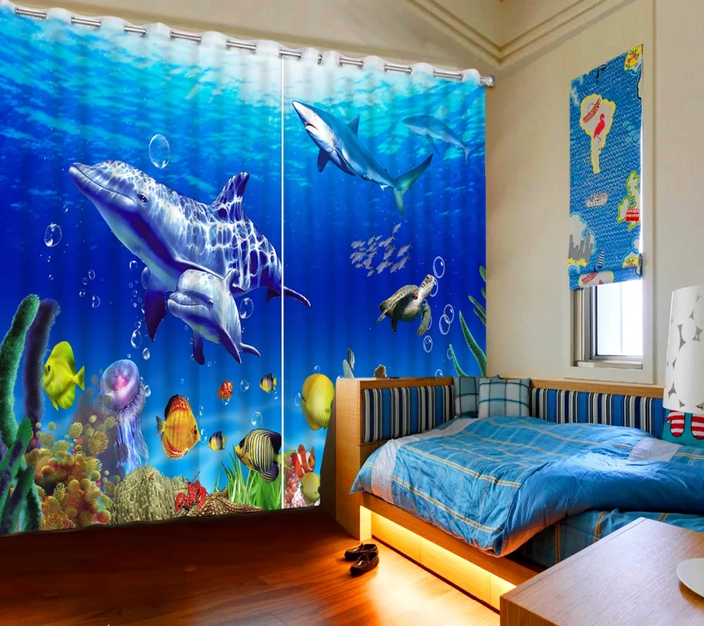 

Fantasy 2016 Custom fashion decor home decoration for bedroom ocean dolphin custom curtains window curtain living room