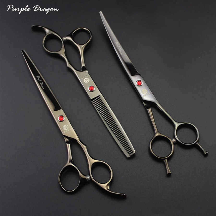

7.0 inch Pet Scissors Dog Grooming Scissors Set Japan 440C Straight + Curved + Thinning Scissors Kits Dogs Hair Cutting Shears