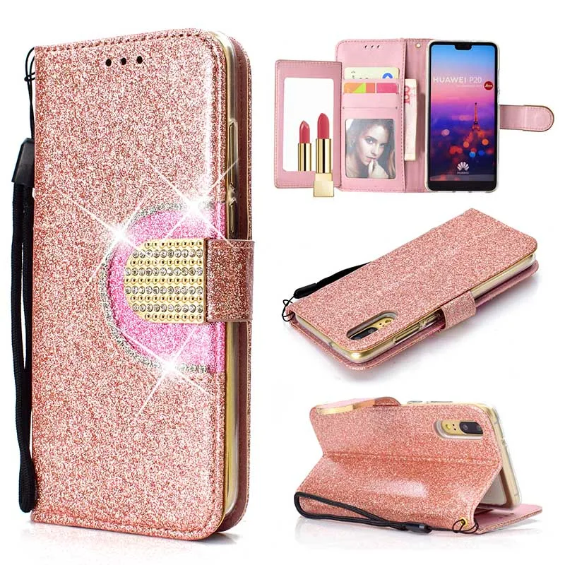 KEFO Bling Glitter Wallet Case For Huawei P20 Pro Diamond Flip Mirror Cover For Huawei P20 Lite P10 Lite P8 Lite 2017 Coque Capa (1)